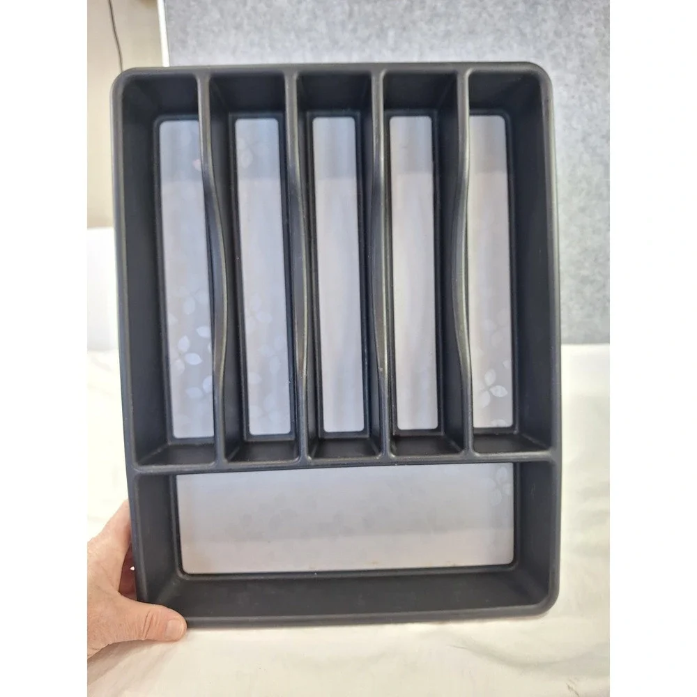 Rubbermaid Large Cutlery Tray Black Silverware Drawer Organizer 6 Compartment